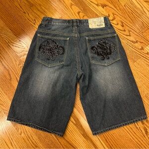 VINTAGE Y2K Southpole Jorts Men’s Baggy Denim Shorts Leather embroidered pockets